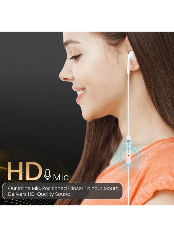 بورترونيكس Portronics Conch Theta C in Ear Type C Wired Earphones with in Line HD Mic, Powerful Audio, 14.2mm Driver, Unique Earbuds Design, TPE Anti Tangle Wire, in line Controls, Wide Compatibility(White) - Image 4